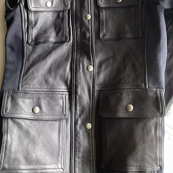 Vintage GAP Women's Blue Leather Jacket Sz XS Military Zip Button Navy - Picture 10 of 15